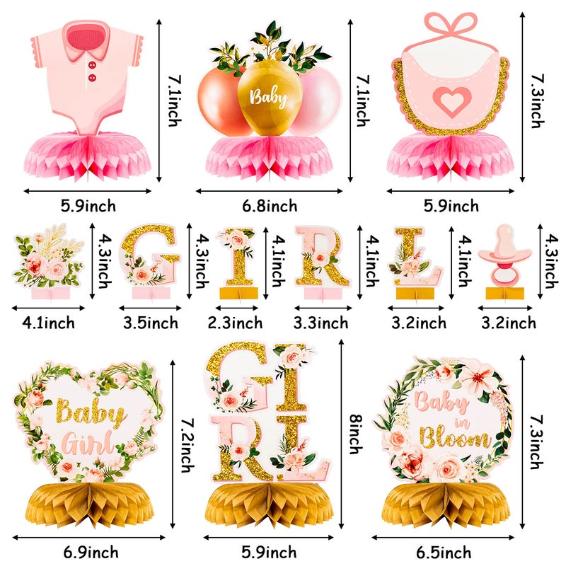 ANGOLIO 12Pcs Spring Floral Baby Shower Party Honeycomb Table Centerpiece Baby in Bloom Table Display with Letters Gender Reveal Decoration Arrangement Favor Block Holder for Girl Birthday - Image 2